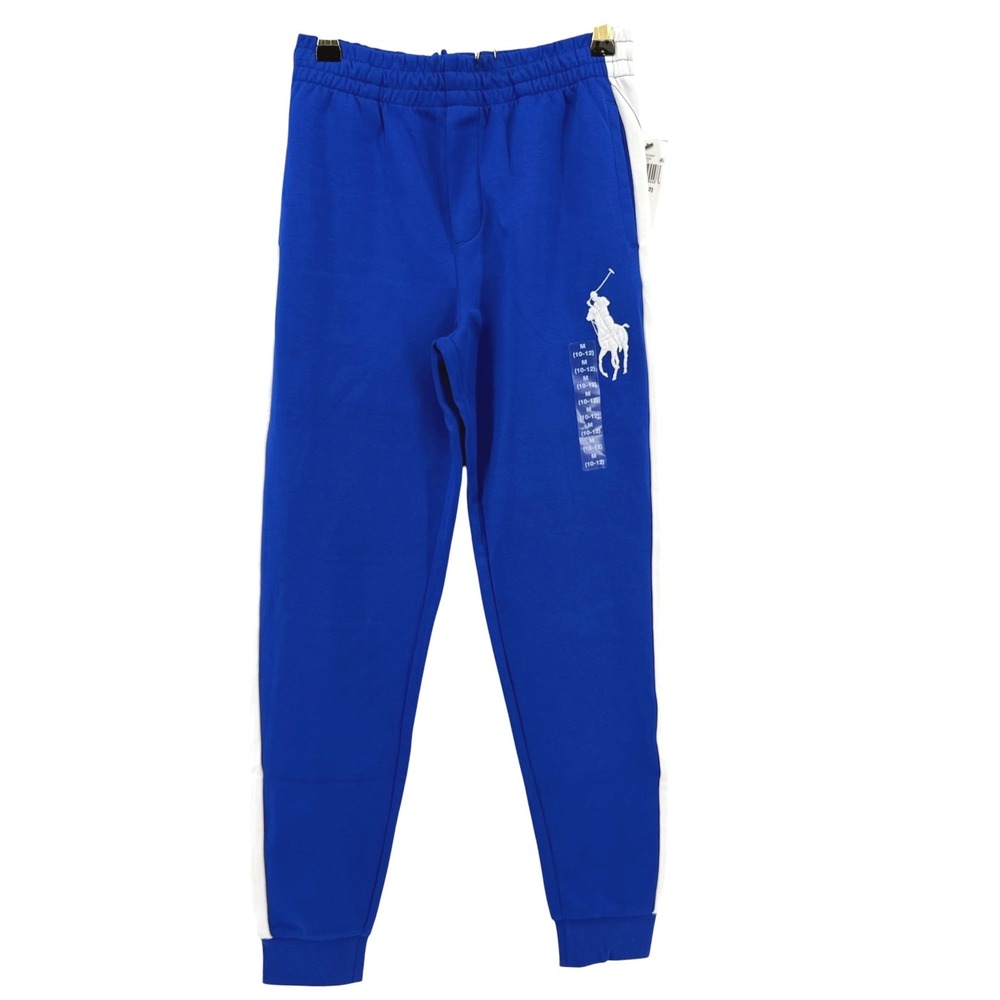 Polo Ralph Lauren Kids Blue White Stripe Big Pony Double Knit Jogger M 10-12 NEW